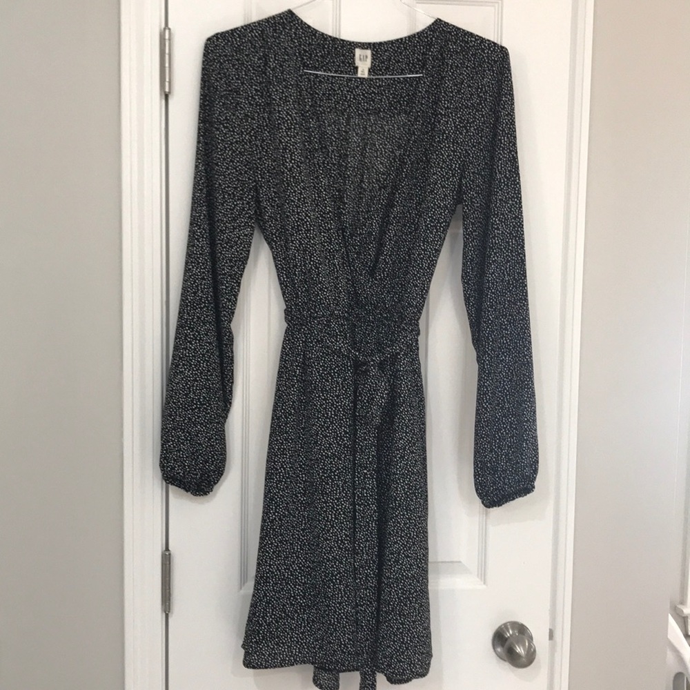 Gap Small Tall Black wrap dress with white specks
